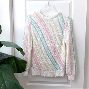 Vintage Lilly of California Diagonal Pastel Stripe Chunky Knit Sweater Small